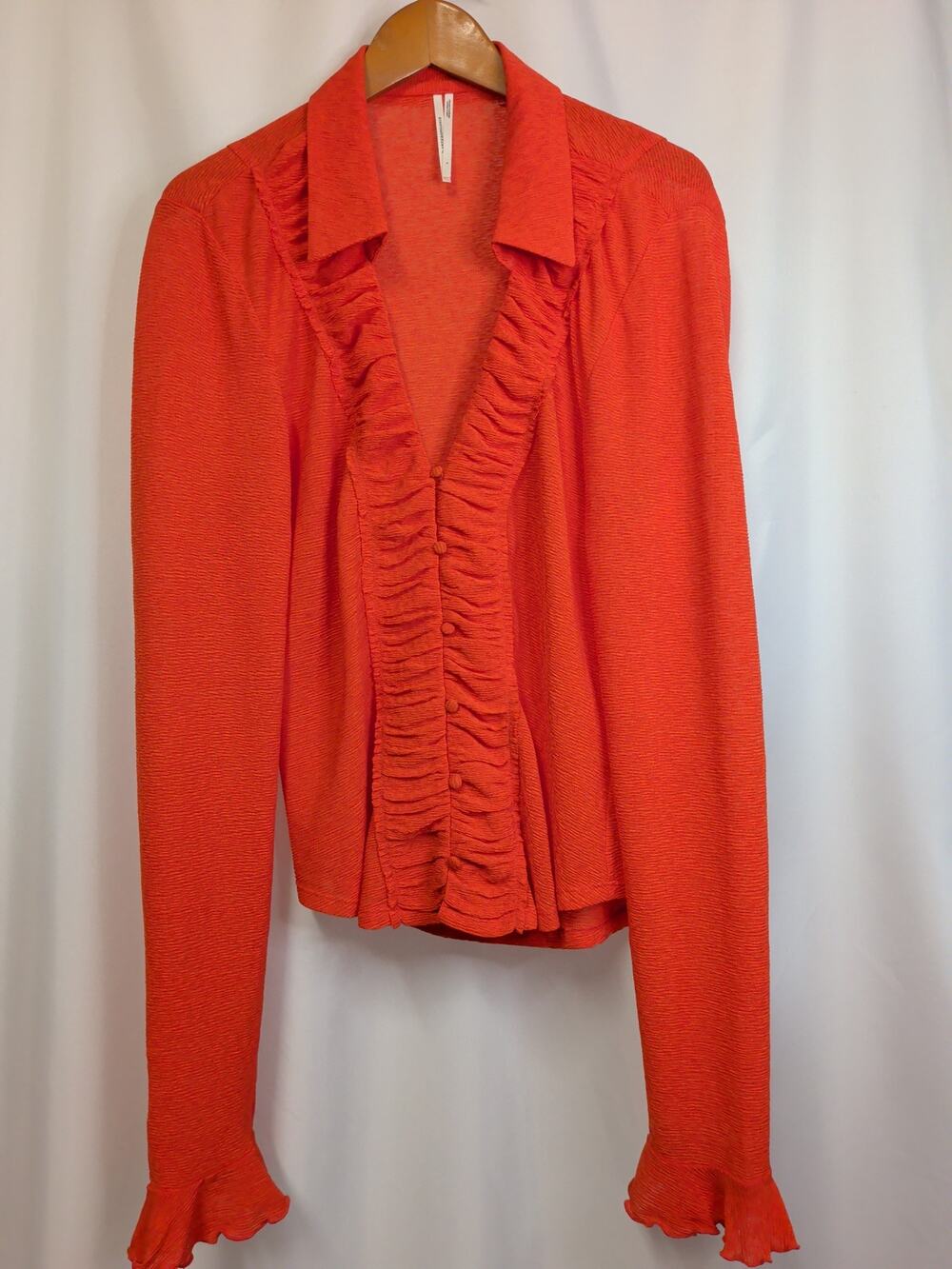 Anthropologie NWT Orange Ruffle Long Sleeve V-Neck Blouse Size Large